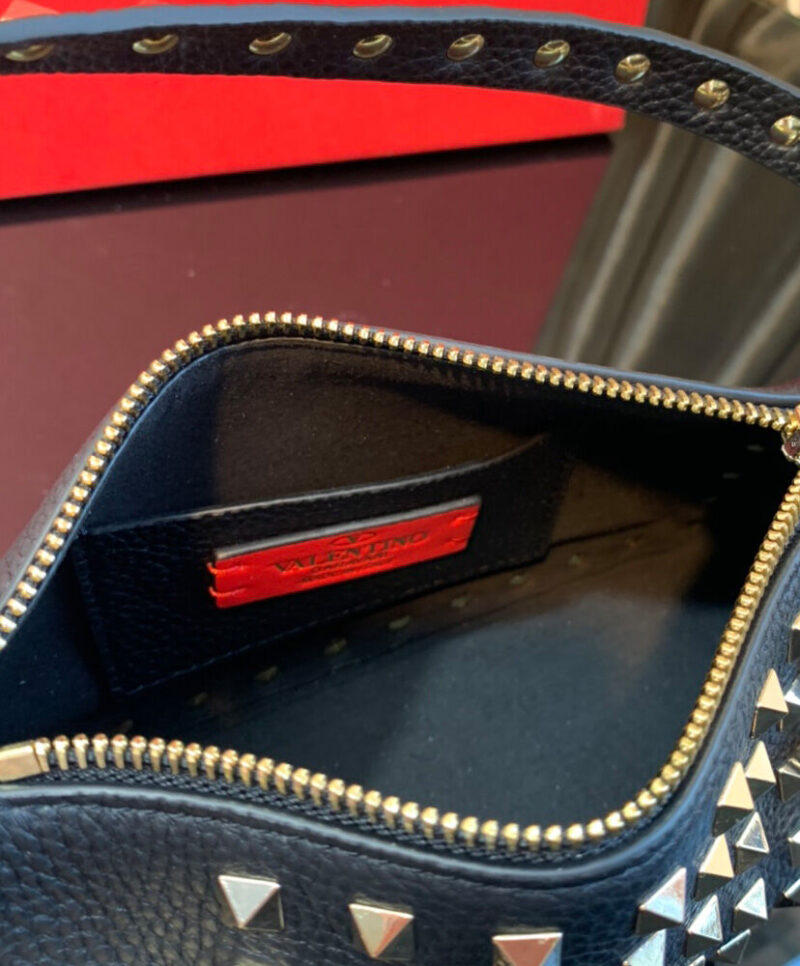 Valentino Small Rockstud Grainy Calfskin Crossbody Bag With All-Over Studs Black